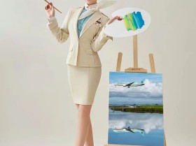  韩国熟女大长腿空姐制服灰白款绘画室写真