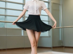 正在跳芭蕾舞的白色衬衣黑色超短裙大长腿美少女